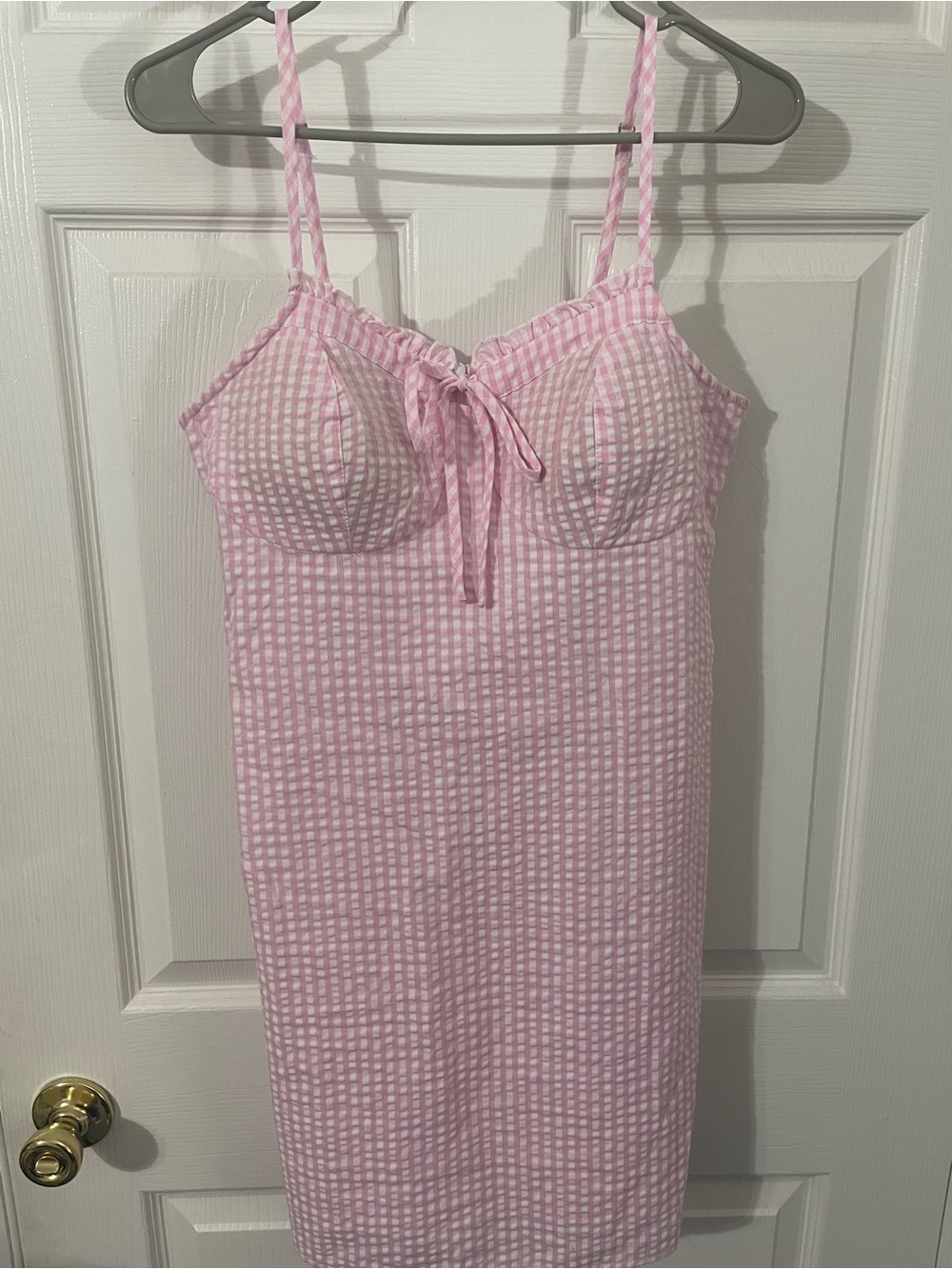No Boundaries Pink Seersucker Mini Slip Dress